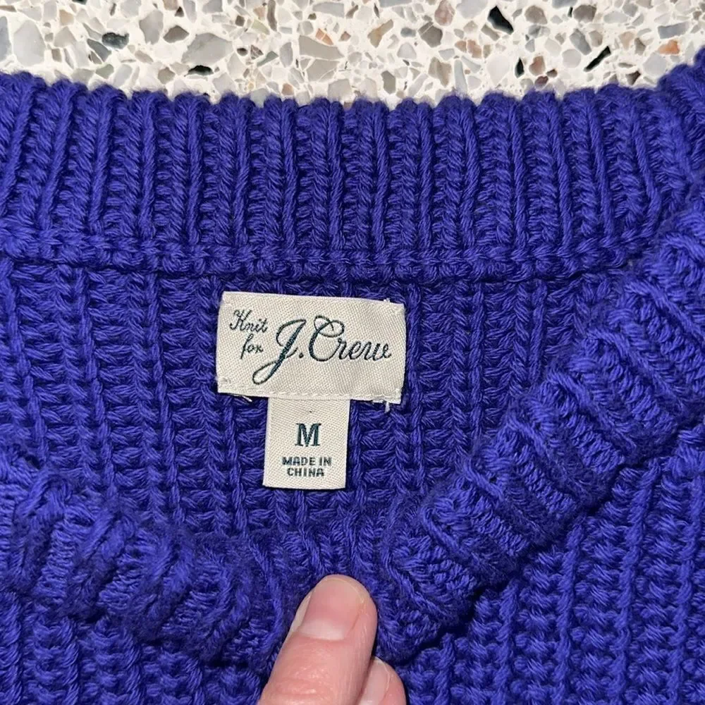J Crew Shaker stitch chunky fisherman sweater purple gold stripe medium m